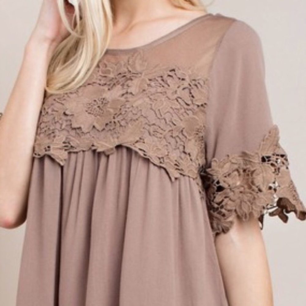 Mocha Lace Detail Dress - Picture 4 of 5